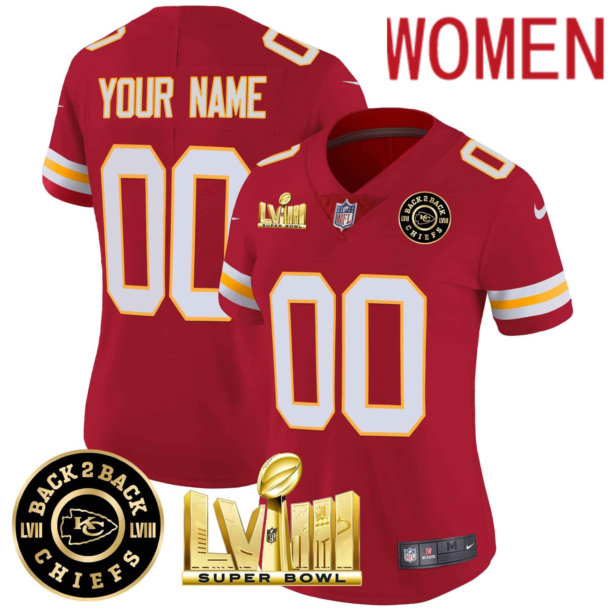 Women Kansas City Chiefs Red 2024 Nike Super Bowl LVIII & Back-2-Back Patch Vapor Custom NFL Jersey style 3->indianapolis colts->NFL Jersey